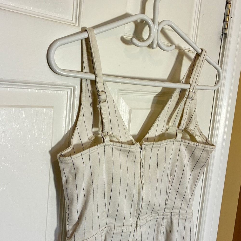 Dynamite Ivory Pinstripe Jumpsuit | Sleeveless | Cropped Size Small - Picture 5 of 9